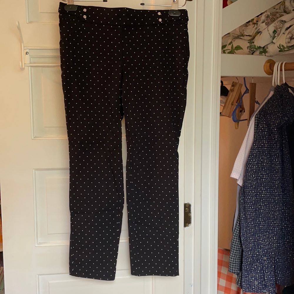 Women’s Black and White Polka Dot Pants, Ankle Cut